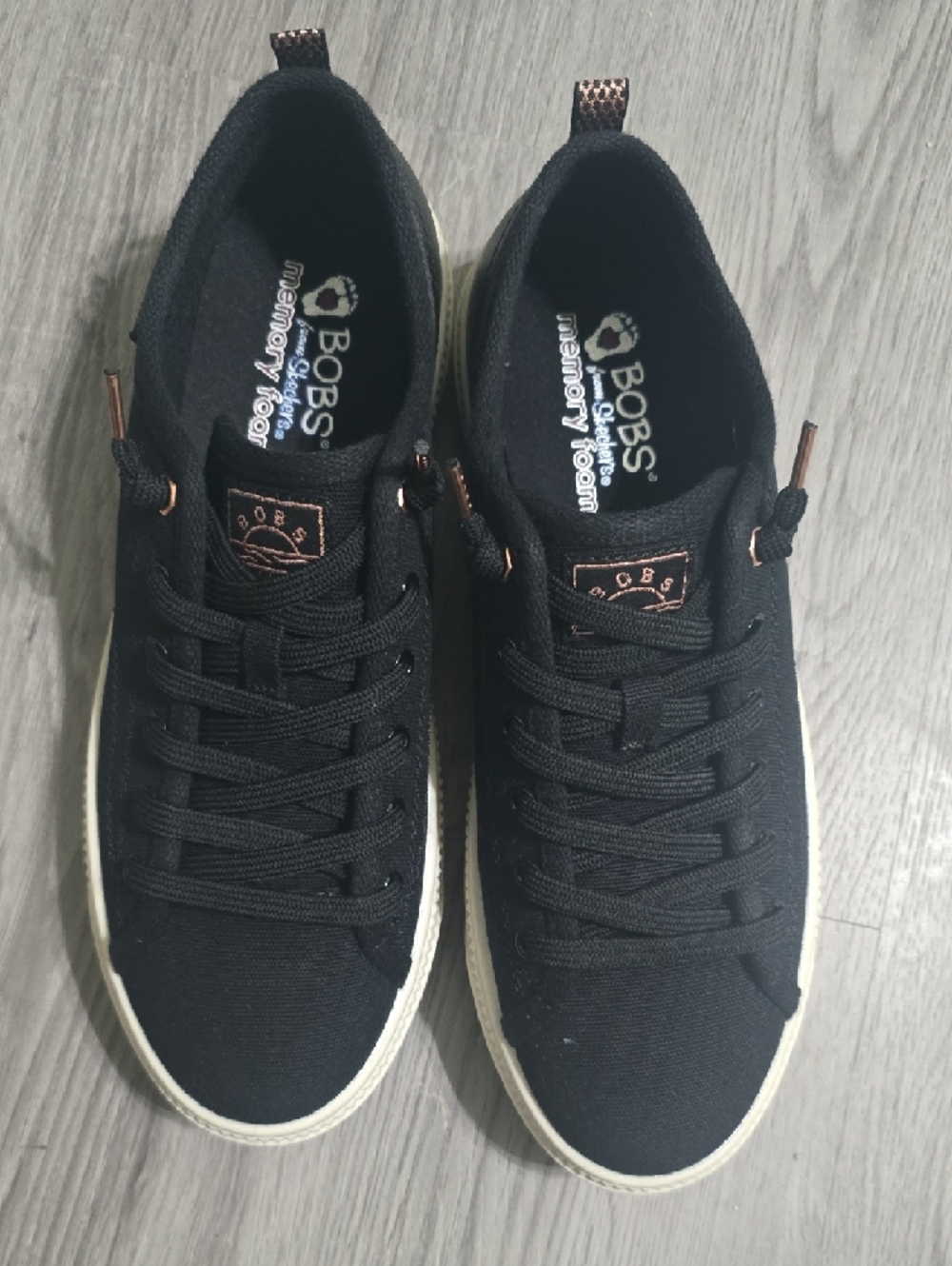 BOBS from Skechers Black Canvas Low-Top Sneakers with Cream Sole - Picture 2 of 3